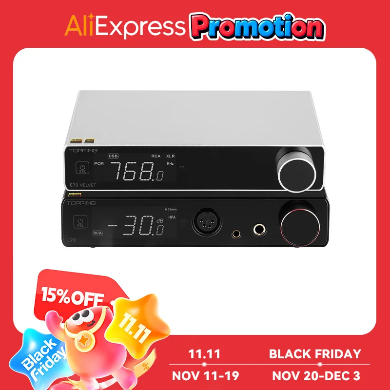 TOPPING E70V Dekoder + TOPPING L70 Amplifier Headphone + Kabel XLR