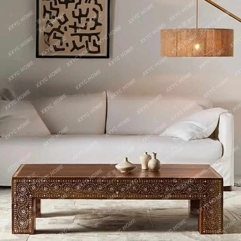 X-S artificial hand-painted coffee table light luxury neoclassical solid wood quality hand-painted square HG