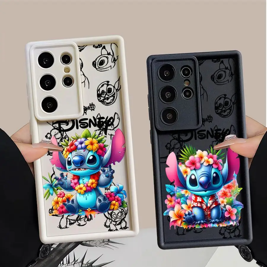 Silicone Case for Samsung Galaxy S23 S24 S22 S25 Ultra S20 FE S21 Plus Shockproof Shell Phone Cover Disney Stitch Beach Tourism