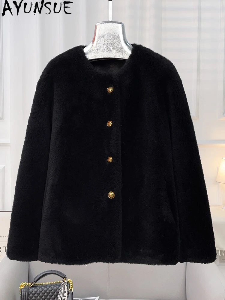 

AYUNSUE 100% Natural Wool Women's Jacket 2025 Elegant Lamb Fur Jacket Woman Clothes High Quality New in Outerwears Abrigo Mujer