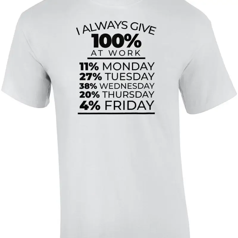 I always give 100% at work - 11% monday 27% tuesday - funny work office humor... T shirt