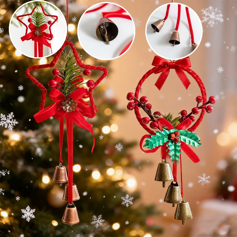 

3pcs Christmas Bell Set Metal Hanging Red Bows Ribbons Ornaments with Bell DIY Xmas Tree Pendents for Xmas Perfect for Craft