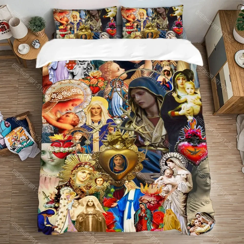 Virgin Mary Duvet Cover Pillowcase Bedding Set For Adult Boy Girl Holy Bedroom Decoration Children Gift Large US EU AU Size