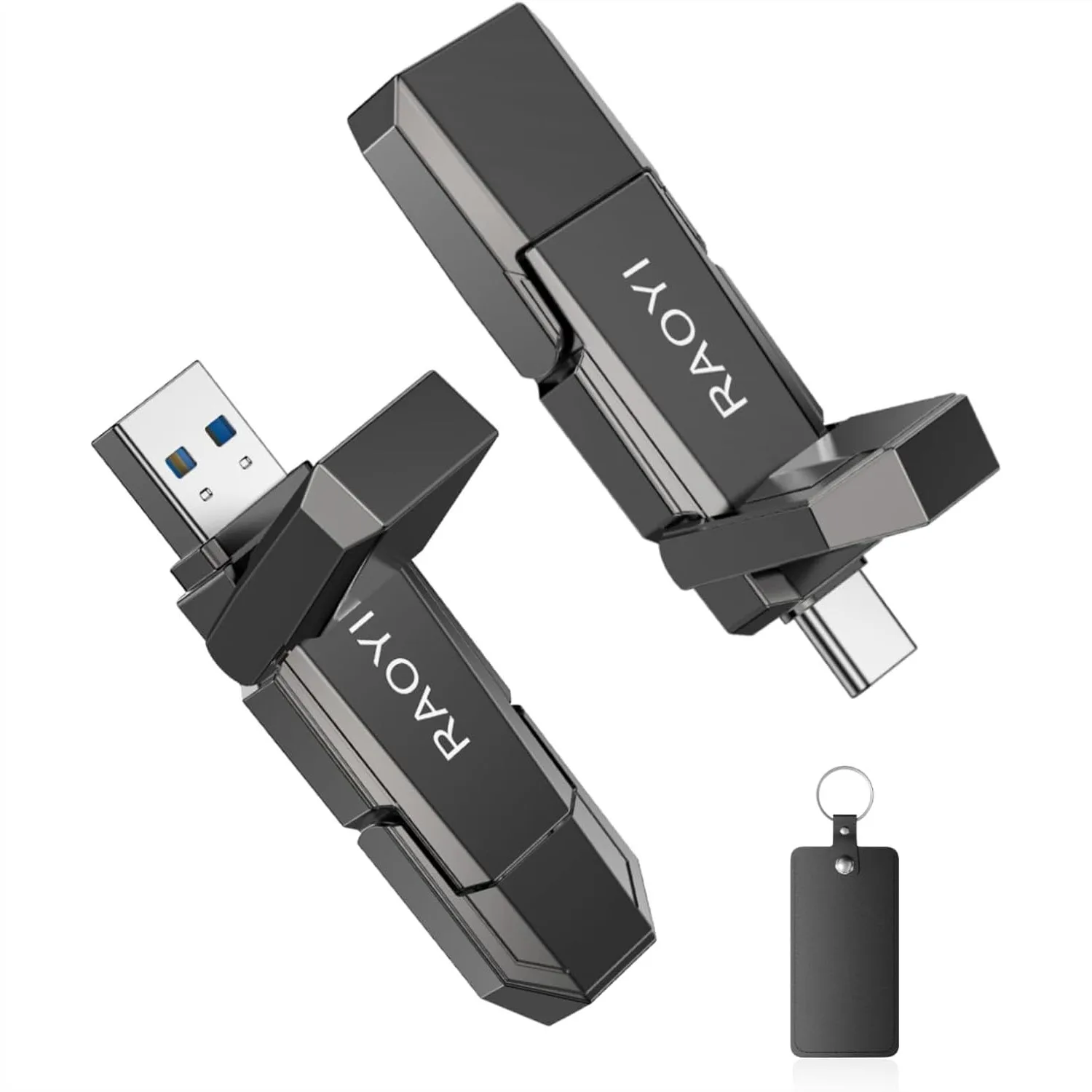 256GB USB C External SSD, 2-in-1 Solid State Drive Up to 450MB/s Dual USB 3.2 + Type-C Portable Thumb Drive for iPhone, Android