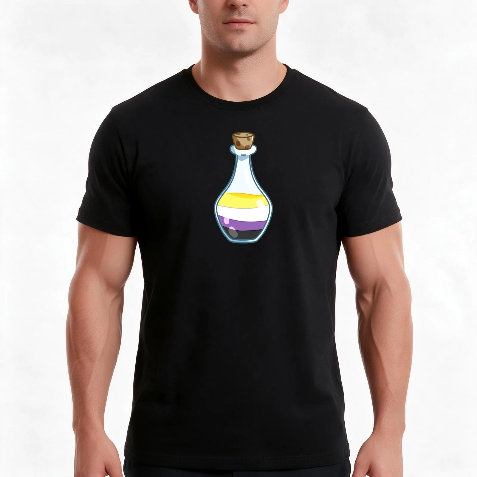 Non-Binary Pride Potion T-Shirt, Summer Casual Cotton Tee, Oversized Streetwear Tops, Vintage Graphic Print, Unisex Men Women