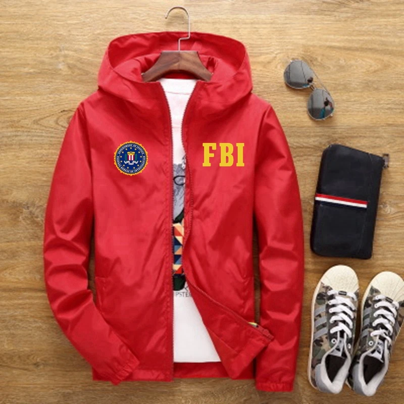 Chaqueta impermeable para hombre, Abrigo con capucha para exteriores, rompevientos, ropa con estampado del FBI, primavera y otoño, novedad de 2023