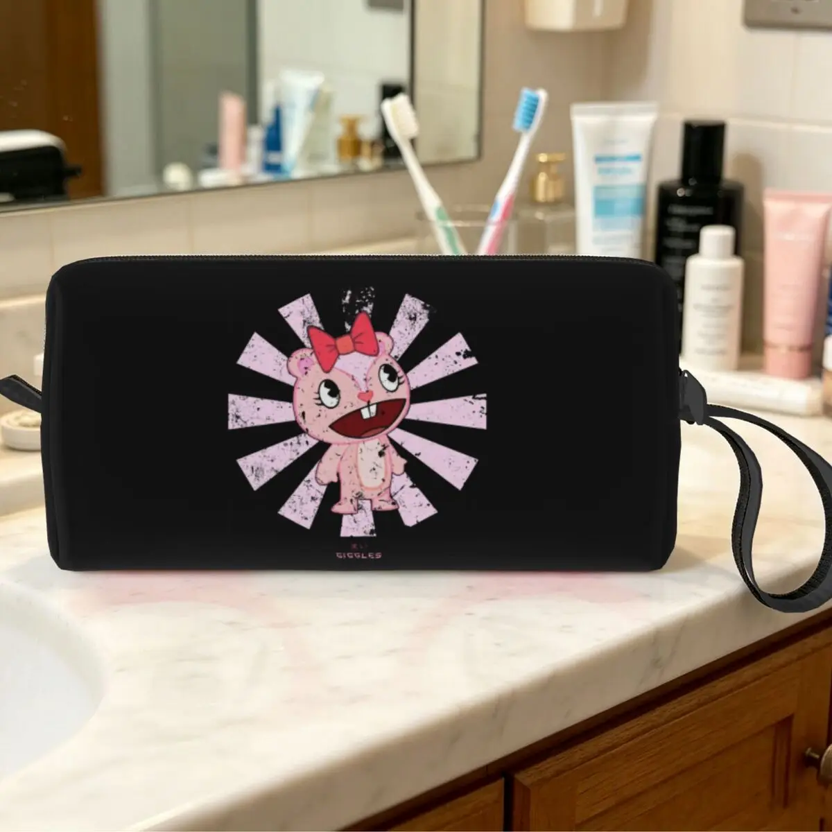 Giggles Japanese Happy Tree Friends Makeup Bag Cosmetic Organizer Toiletry Cosmetic Bag for Women Beauty Travel Pencil Case
