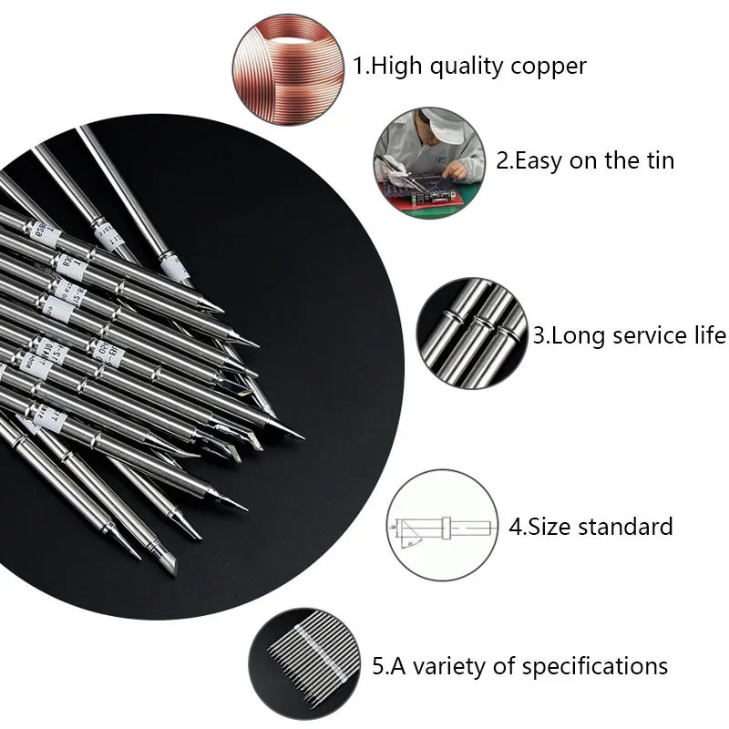 Soldering Iron Tips T12 K/B/B2/BL/BC1/BC1.5/BC2/BC3/C1/C4/CF4/D12/D16/D24/D4/D52/DL32/J02/JL02/KU/KR/KL/I/IL/ILS/BCF1/BCF2/BCF3