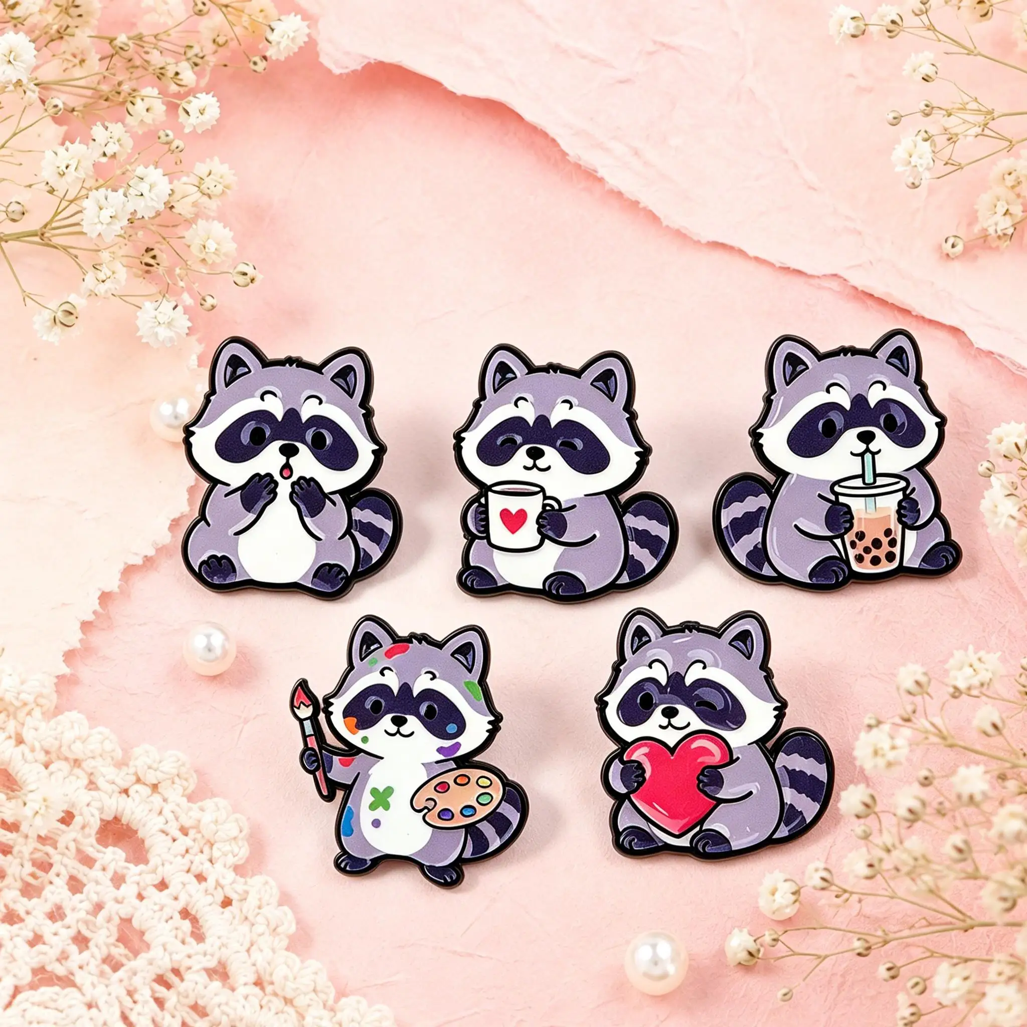 5 Stück niedliche Emaille-Anstecknadeln, Cartoon-Waschbär-Brosche für Mantel, Tierbroschen, Kragen- und Reversnadeln, Metallabzeichen, Schmuck, Geschenk für Freunde