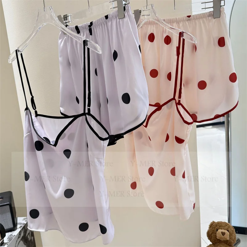 Ice Silk Sleepwear Women Sexy Lace Trim Lingerie Suit Satin Pijama Mujer Female Nightgown Loungewear Pyjamas Femme Nightwear