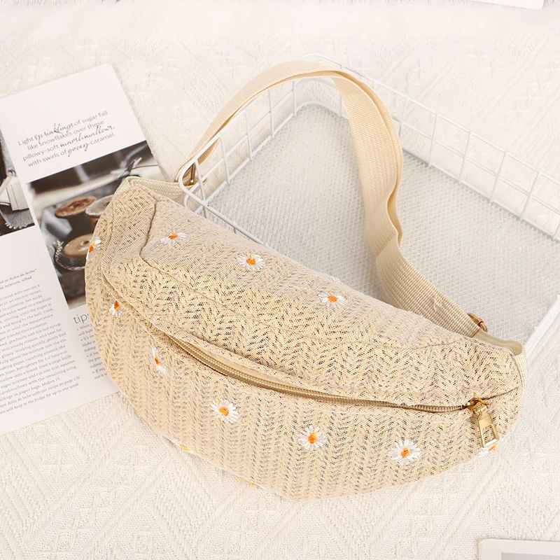 Women\'s Waist Bag Straw Woven Ladies Shoulder Crossbody Bags For Women Summer Fanny Pack Phone Female Chest Bag