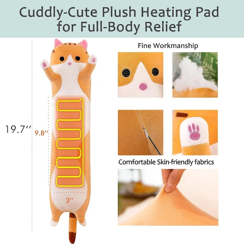 Heating Pad for Menstrual Cramps Period Neck Shoulder Pain Relief Portable Cat with A Hot Soft Belly USB Powered Throw Pillow