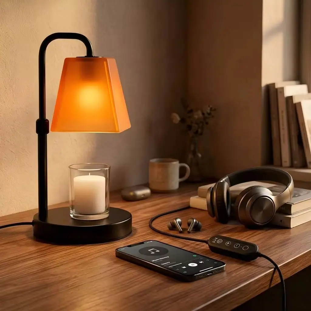 Electric Candle Warmer Lamp with 4-Key Smart Timer & Dimmer, Dusty Orange Glass Shade Wax Melter for Jar Candles, Adjustable Brightness, Housewarming Gifts for New Home, US Plug Bedroom Desk Lamp view 3