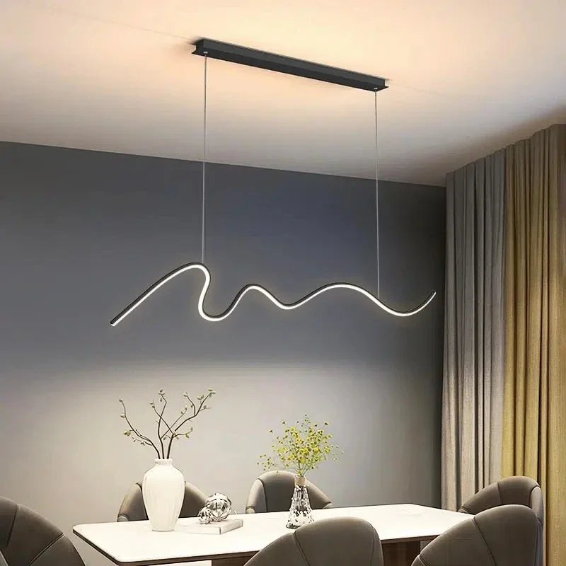 Imagem -05 - Wave Line Minimalist Chandelier Luz Criativa Moderna Mesa de Jantar Escura de Luxo Iluminação de Cozinha e Escritório