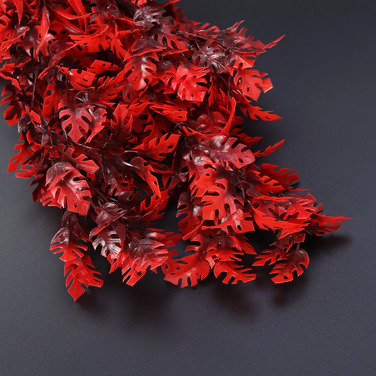 

40Cm Red Leaf Artificial Water Plants Fake Aquarium Plants Fish Tank Decorations Lifelike Steady Base Saltwater Freshwater