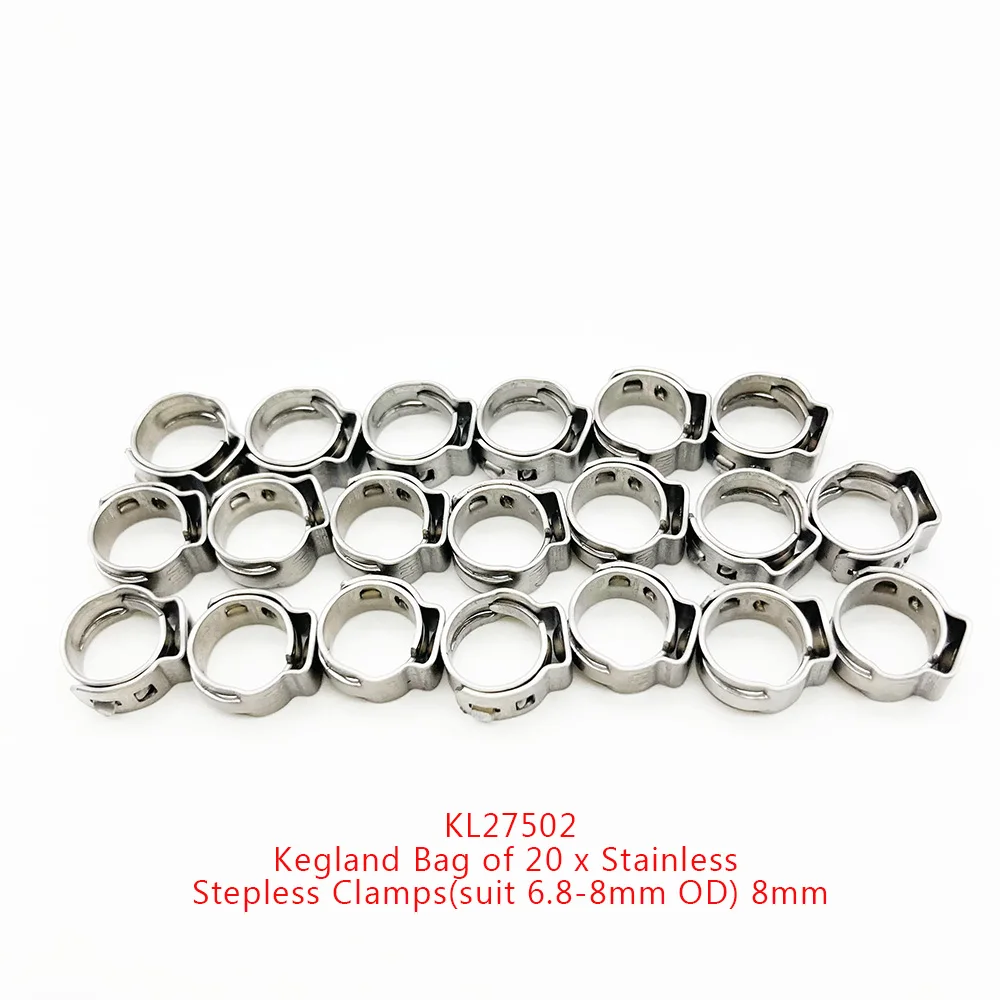 KegLand Bag of 20 X Stainless Stepless Clamps(Suit 8/9.5/10.5/12.8/14.5/16.5/18.5/ 20.5MM OD) hardware tool