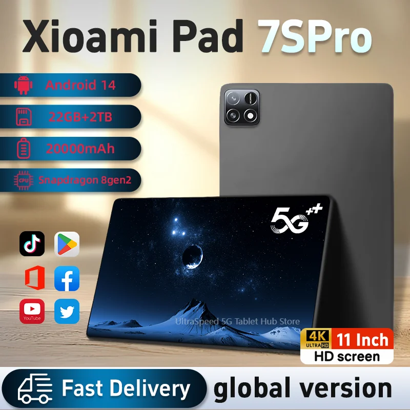 

2025 New7S Pro Tablet 4K Screen with Snapdragon 8gen2 Android 14 System Dual-Mode 5G and Wi-Fi 20000mAh 22GB RAM 2TB Storage