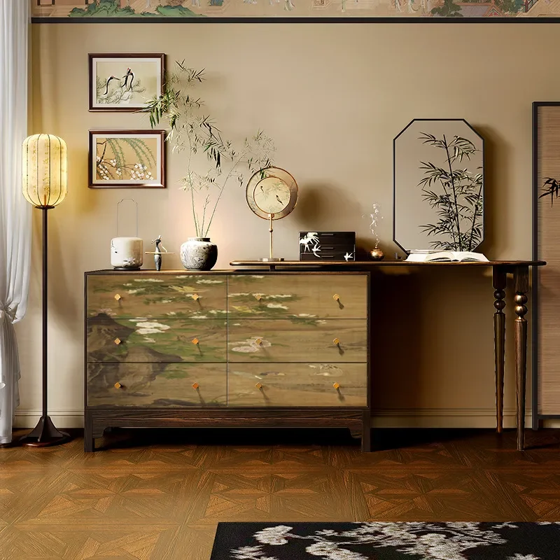 Song Dynasty Style Solid Wood Flower and Bird Cabinet Living Room Storage Decorative Locker Bedroom Bedside Drawer Chest