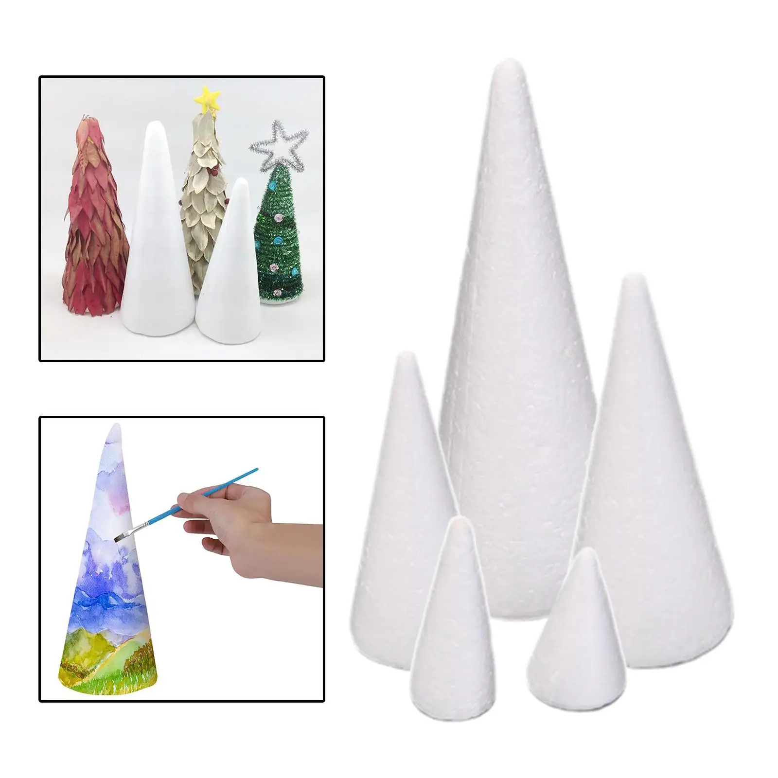 5Pcs Craft Foam Cones Decors Handmade Cake Topper Polystyrene Cones for Holiday Activities Table Centerpiece Wedding Crafting
