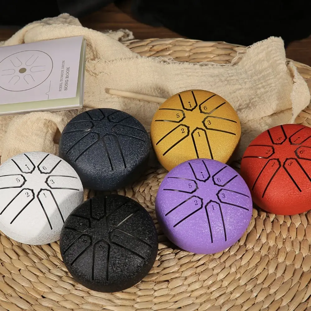 3 Inch Mini Steel Tongue Drum 6-Tone C Tuning Meditation Drum with Drumsticks Carrying Bag Ethereal Drum Hand Pan Drum