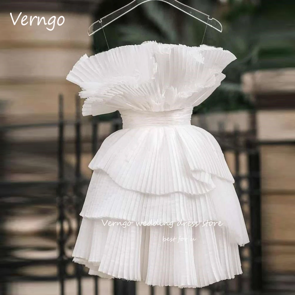 

Verngo Pleats Short Wedding Party Dresses Strapless Crepe Tiered Skirt Formal Prom Gowns Robe de soiree 2023 Real Pictures