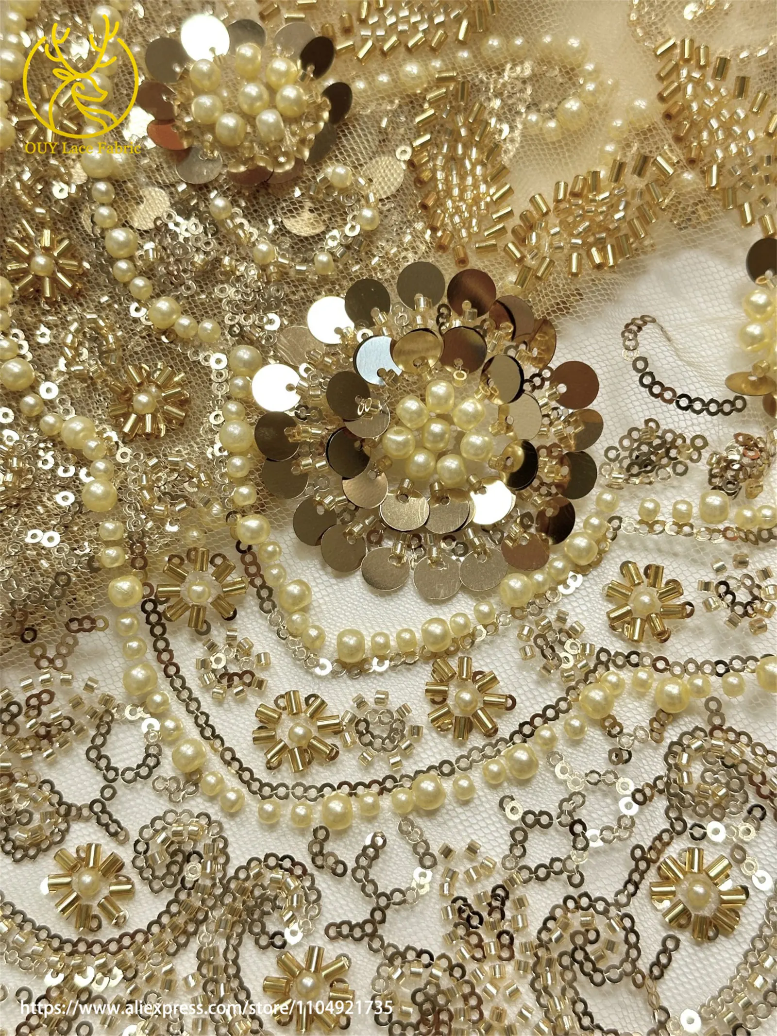 Grüner afrikanischer Pailletten-Perlen-Spitzenstoff 2026, nigerianischer französischer Mesh-Spitzenstoff, geeignet zum Nähen von Damen-Hochzeitskleidern – Detail 19