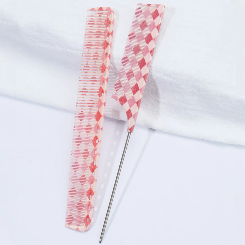 One/Two-Piece Set Of Pointed-Tail Hair Straightening Comb, Anti-Static, Smooth And Non-Stuck, With Pink Square Pattern