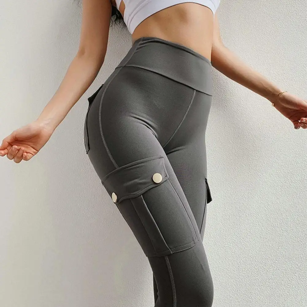 Calças sem costura de cintura alta para mulheres, levantamento do quadril, leggings esportivas com bolso, calças elásticas apertadas, vestuário de trabalho, legging fitness