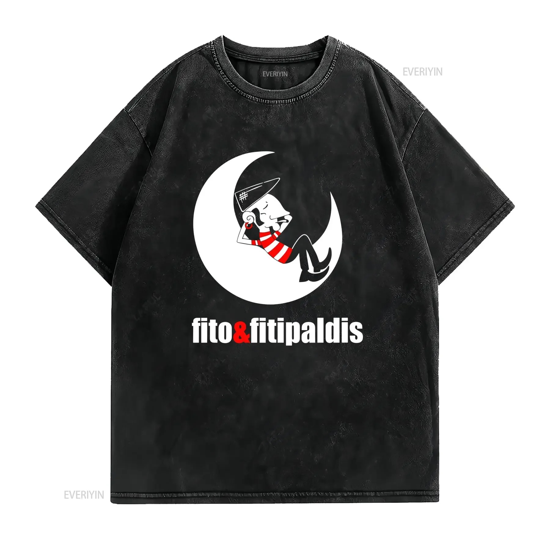 Camiseta de Fito Fitipaldis Nueva Casual Popular Cuello Redondo con Estampado Tejido Ligeramente Elástico Corte Regular para