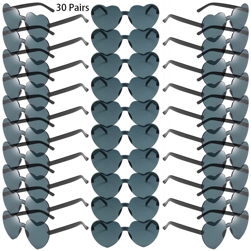 30 زوجًا في كل مجموعة نظارات شمسية على شكل قلب لطيفة بدون إطار بلون سادة لقضاء العطلات على الشاطئ نظارات شمسية للنساء بتصميم عصري