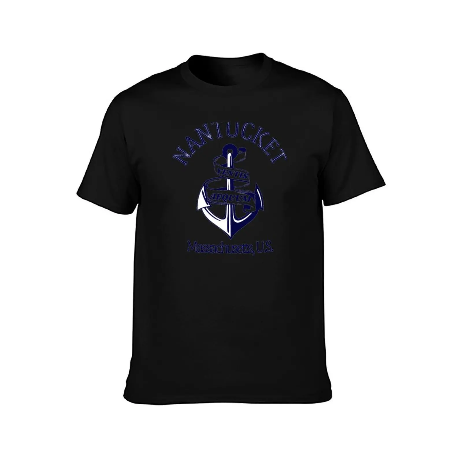 Retro Anchor Nantucket Massachusetts U.S. Navy Text- Vintage-Style Sailing / Nautical T-Shirt Summer Casual Cotton Tee