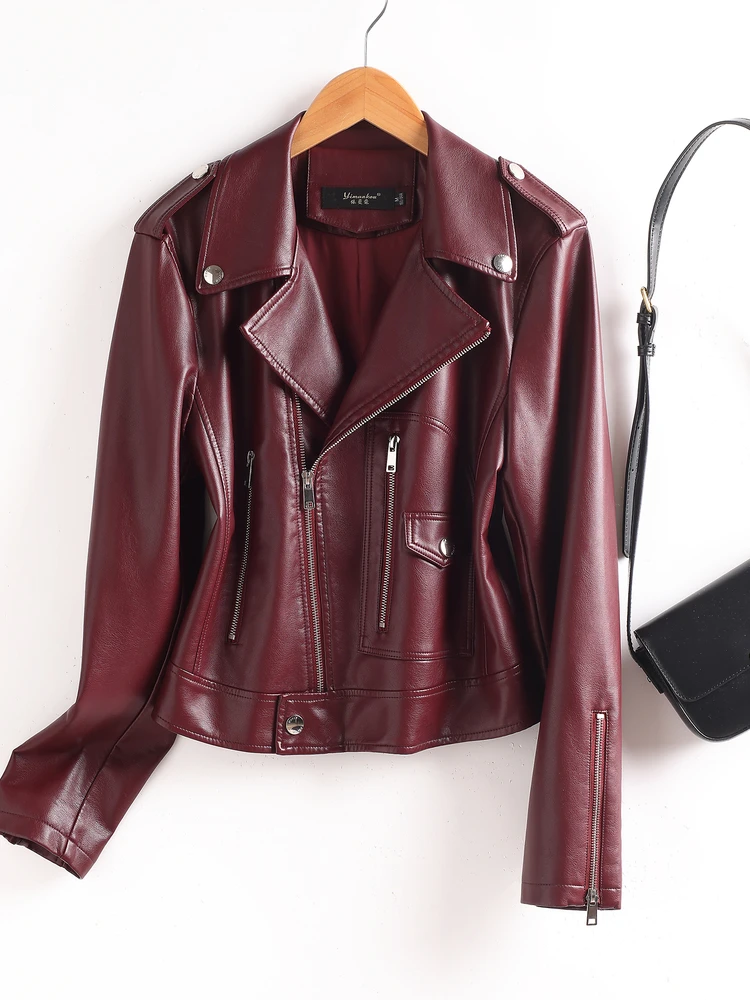 Real Leather Biker Jaet Women's ort Sle eepskin Coat Bla Retro Design Commute Faion Small Size Friendly