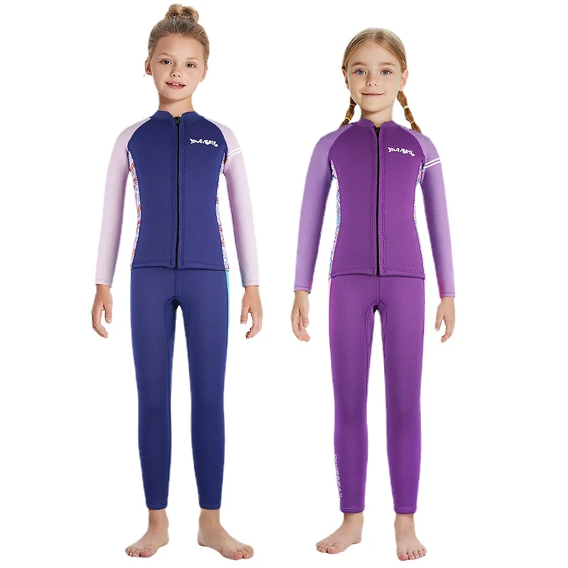 2.5mm Neoprene Two Pieces Set Wetsuit Kids Youth Thick Thermal Swimsuits Surfing Full Diving Suit Children Scuba Wet Suits