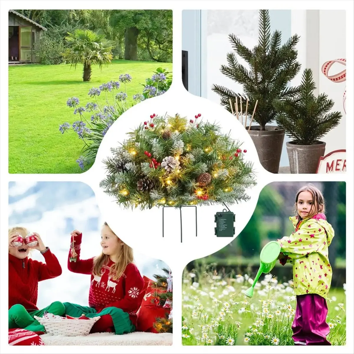 Christmas Urn Filler Outdoor Light Up Planter Filler with Tripod Stake Holiday Decoration for Family Gatherings Garden B