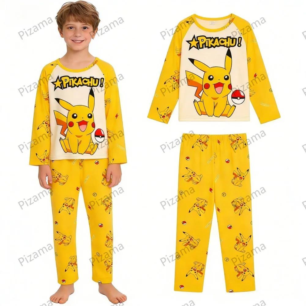 Long Sleeve Boys Pikachu Pajamas Sets Children Sleepwear Kids Pyjamas Suit Pijama Pikachu Home Wear Teenager Nightwear Clothes
