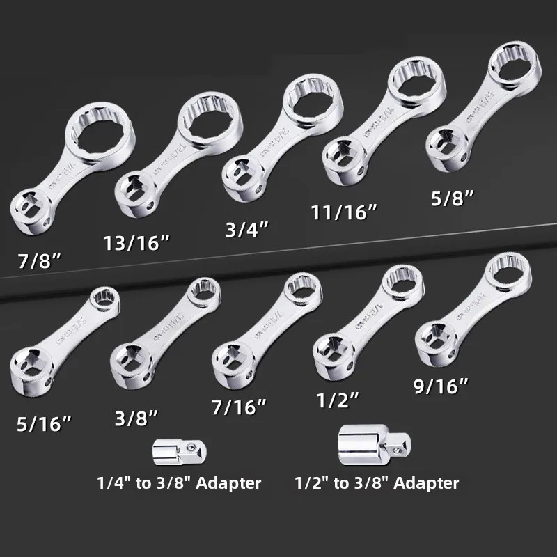 Chrome Vanadium Steel 3/8 Drive Torque Adapter Kit 12 pcs with Engraved Size Markings for Precision Tool Applications