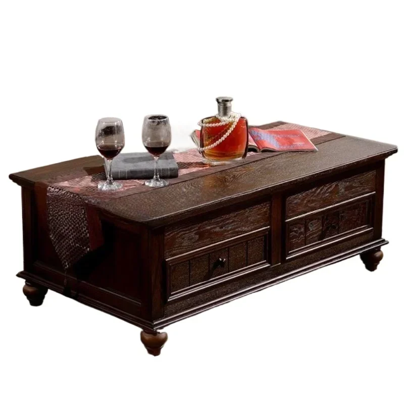 American country solid wood coffee table furniture living room oak liftable storage kung fu tea table square