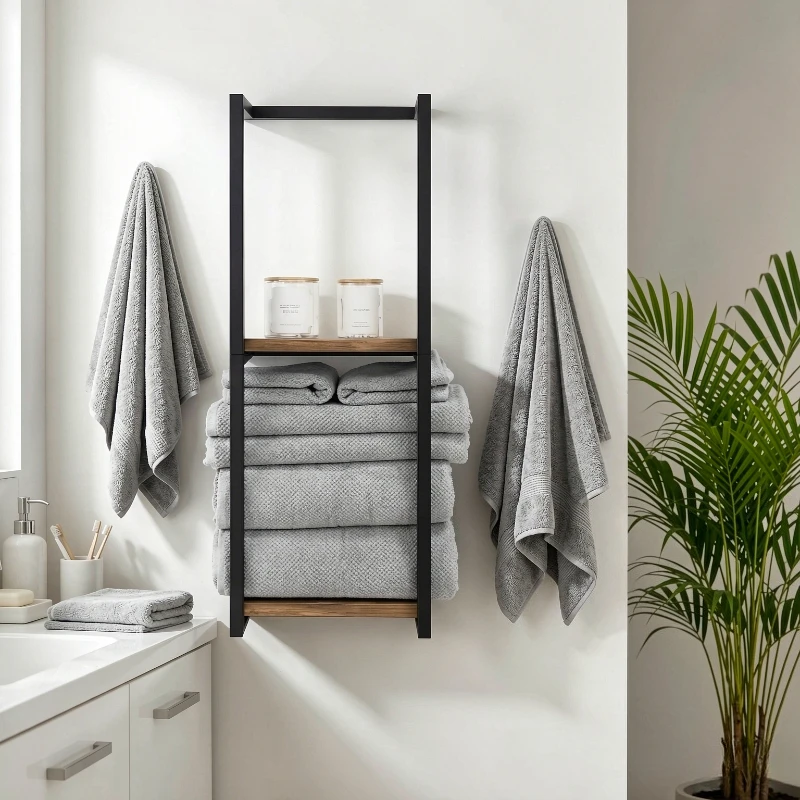 Wall Mounted Bathroom Towel Rack Multi Functional Storage Shelf Luxury Metal Design for Shower Room Home Organization 수건 걸이 선반