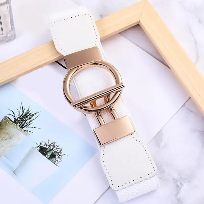 39BD Women Elastic Waist Belt Metal Closure Comfortable Stretchy Waistband for Daily