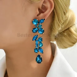 Geometric Rhinestone Fancy Long Drop Earrings For Women New Trend Luxury Design Copper Chain Jewelry Party Particular Pendientes