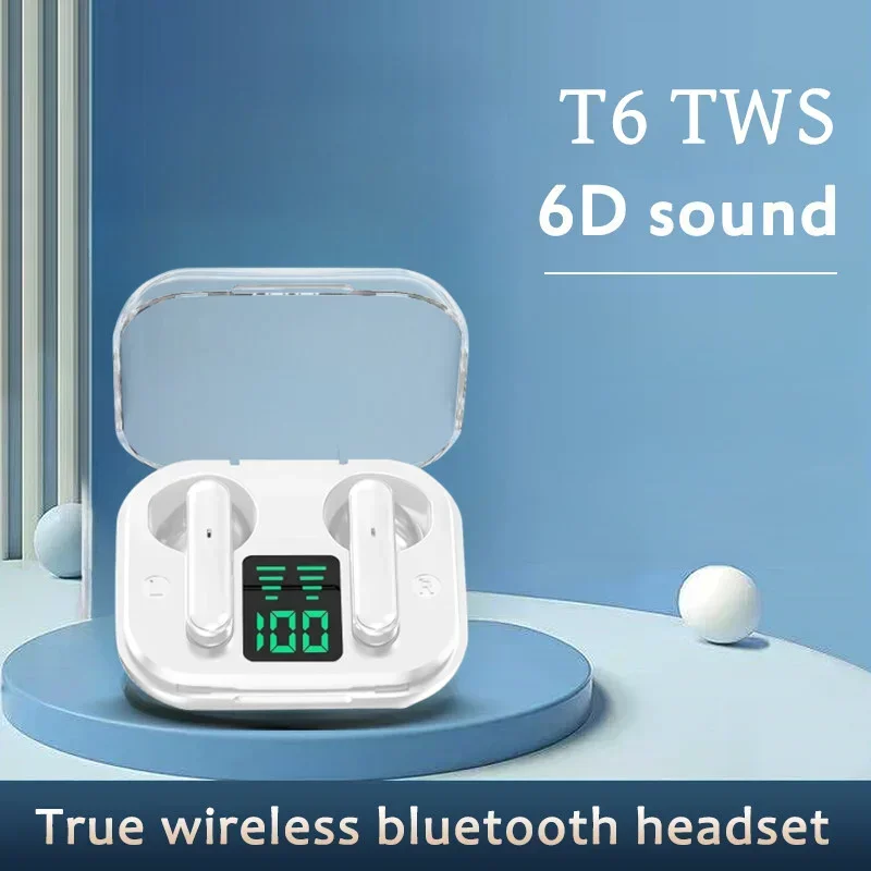 TWS Wireless Bluetooth Headset Transparent ENC Headphones LED Power Digital Display Stereo Sound Earphones for Sports Working