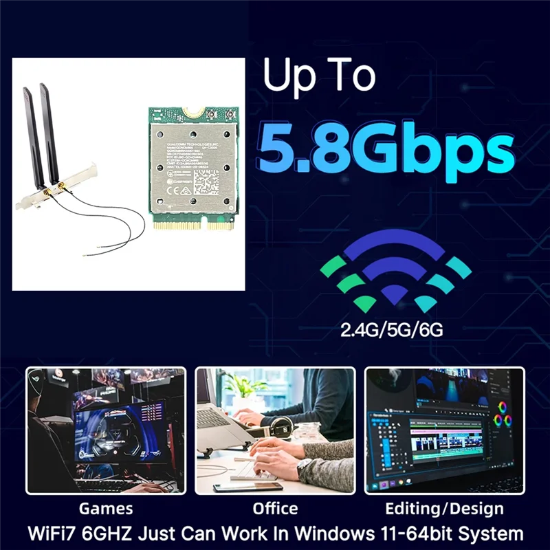 Wifi7 QCNCM865 بلوتوث 5.4 بطاقة واي فاي لاسلكية بلوتوث 5.4 واي فاي لاسلكي لـ Win11-N35R