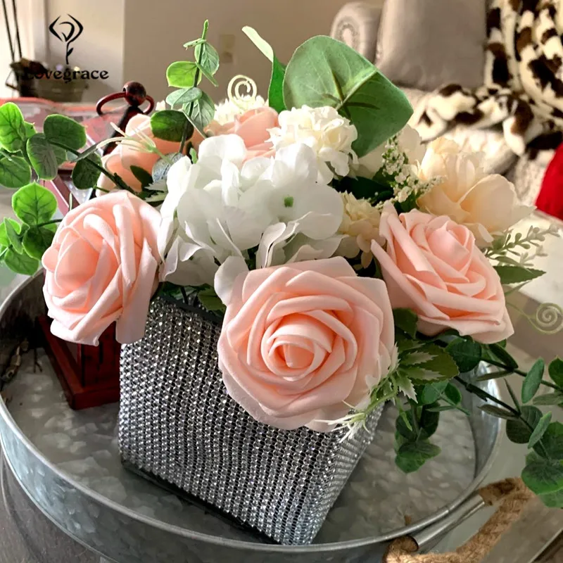 Flores artificiales de espuma de PE de 8cm, cabeza de rosas de colores, ramos de boda nupciales, decoraciones de mesa para fiesta en casa, regalo del Día de San Valentín, 25 uds.