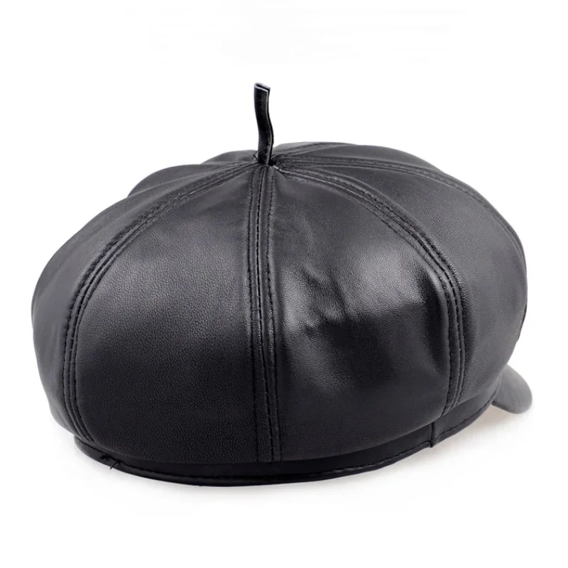 Genuine soft leather driving flat top autumn and winter 2023 men's fashion Beret outdoor sports warm octagonal hat