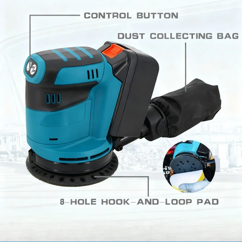 Cordless Electric Sander, Variable Speed Wood Polishing Machine,  Handheld Orbital Sander,Compatible with Makita 18V-21V Battery