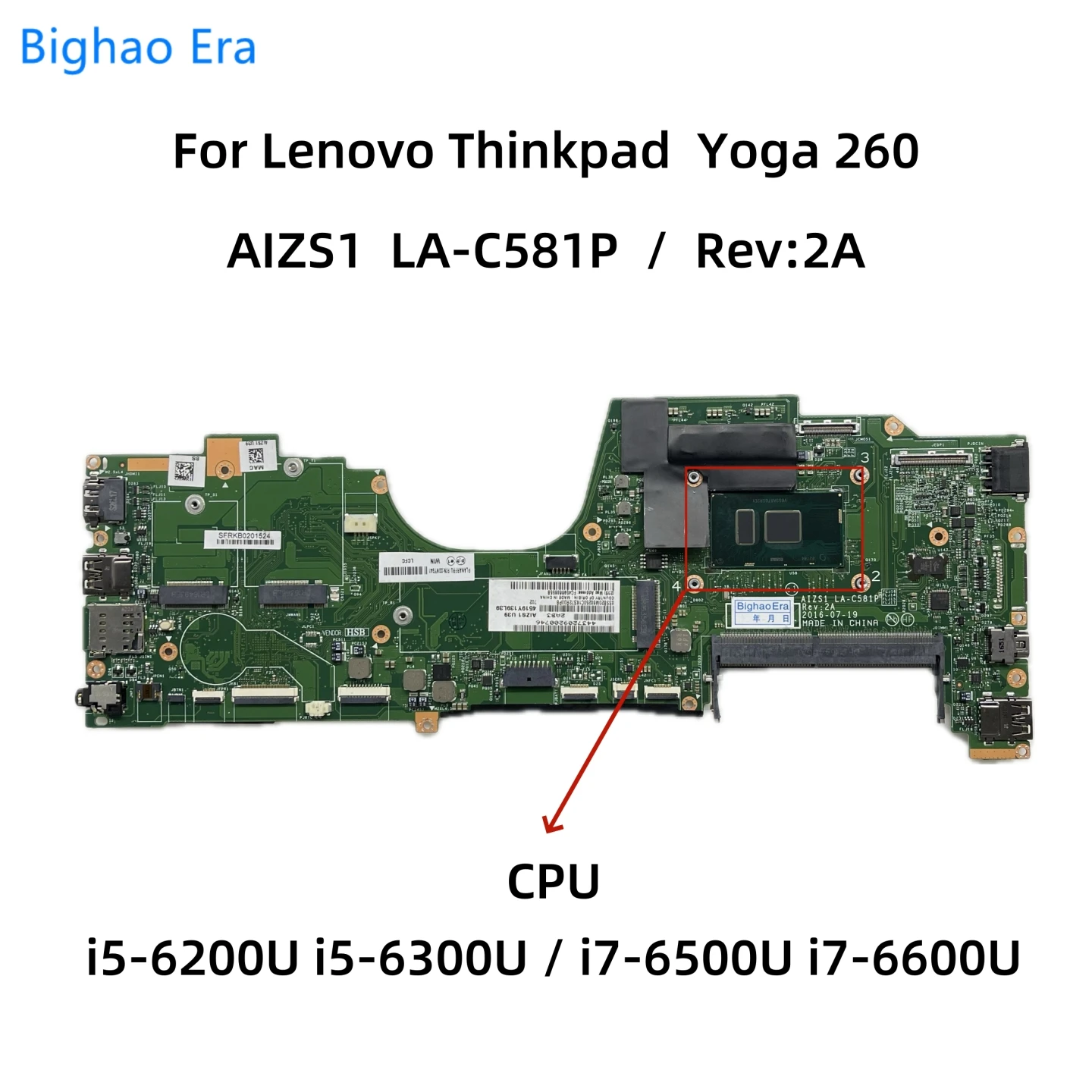 AIZS1 LA-C581P For Lenovo Yoga 260 Laptop Motherboard With i5-6200U/6300U i7-6600U CPU DDR4 Fru:00NY941 01AY766 00NY949 01LV835