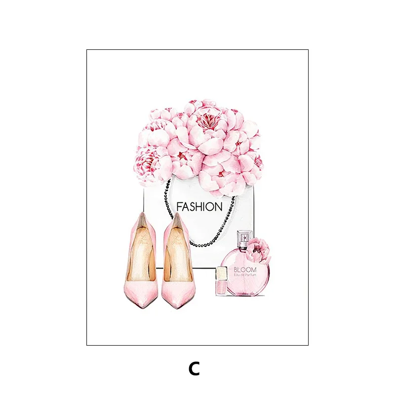 Perfume Women Pink Fashion Makeup Sweet Flower Canvas Painting Wall Art Poster Print for Modern Home Decor