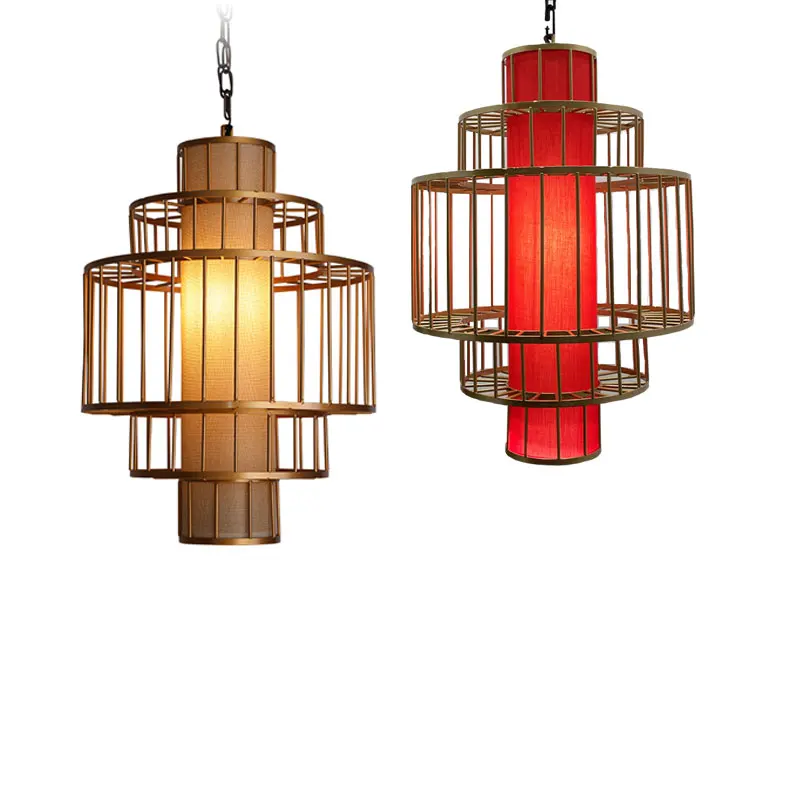 

New Chinese chandelier living room lamp dining room booth light luxury hotel retro zen Chinese style lamp with spotlight