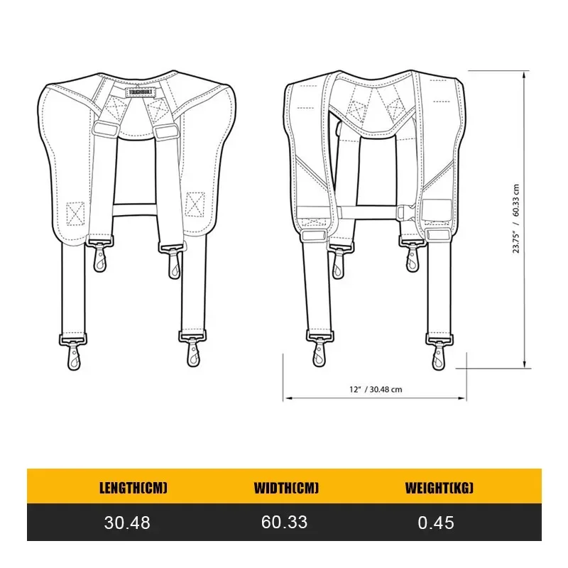 TOUGHBUILT TB-CT-51P Padded Suspenders Universal Construction Shoulder Harness with Four Lumbar Straps Toughbuilt Accessories