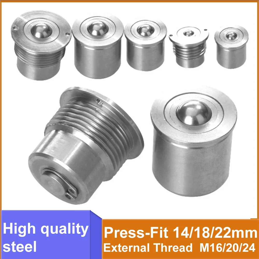 Plunger Type Ball Roller Press-Fit 14/18/22mm External Thread  M16/20/24 Ball Transfer UnitBearing Universal Ball Caster